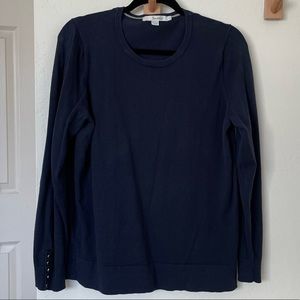 Navy Boden sweater with gold button sleeve detail